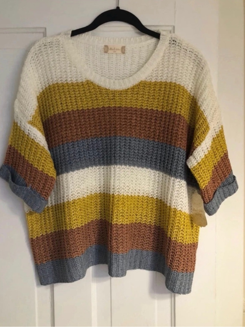 Altar'd State Striped Sweater in Rusty shade, Mustard, cream & Blue